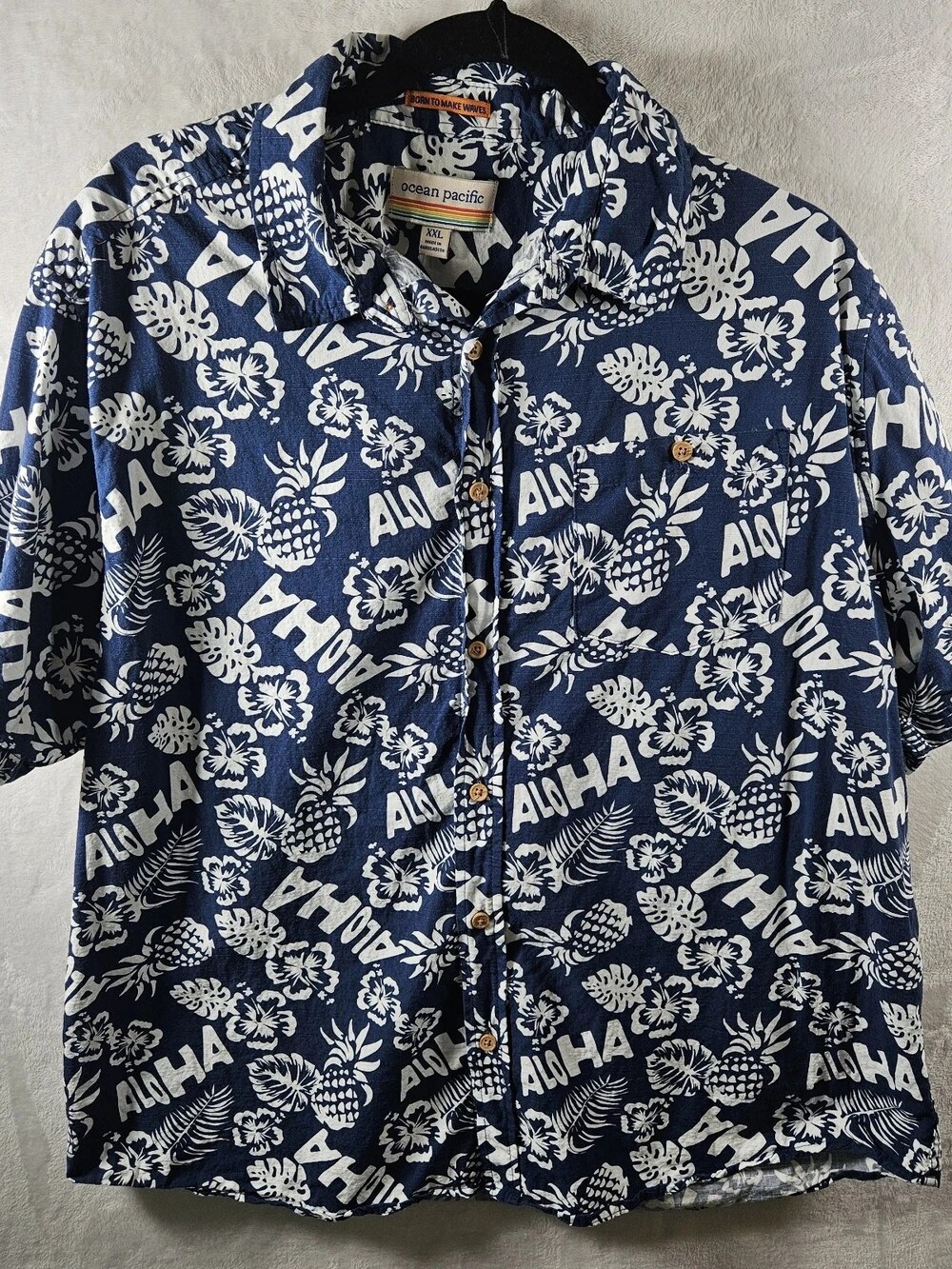 Ocean Pacific Hawaiian Shirt Floral Pineapple Men's Size XXL Fits as XL